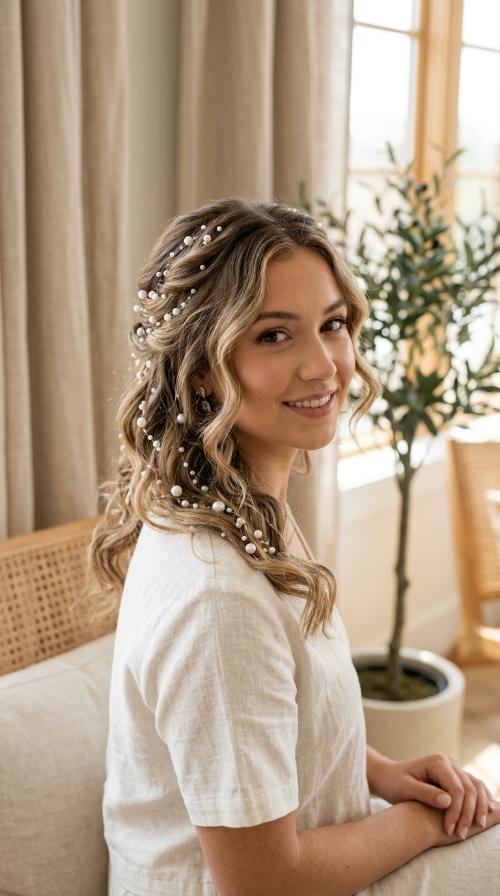 Pearl-Embellished Beach Waves