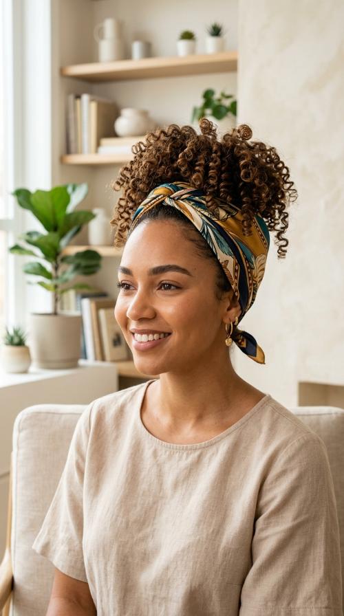 Pineapple Updo with a Silk Headscarf