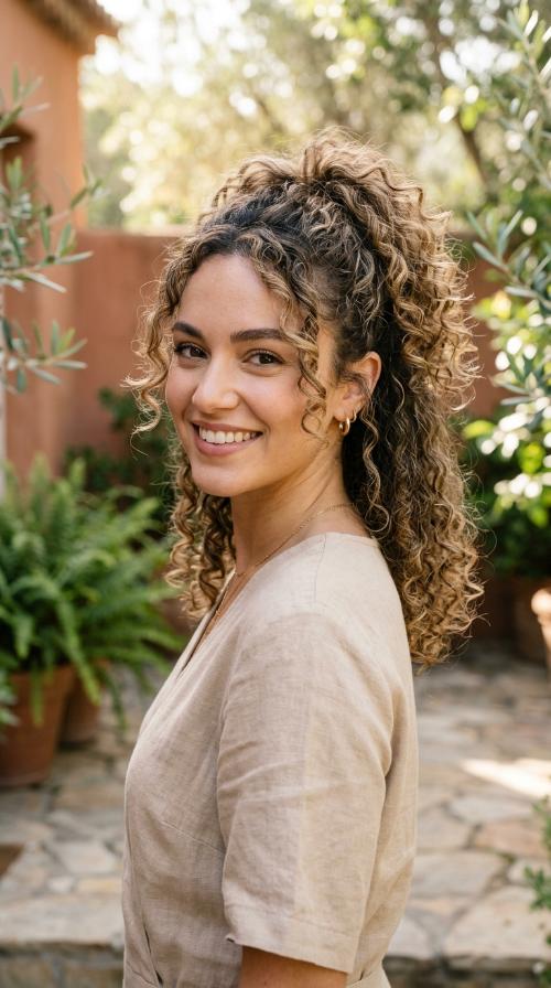 Pineapple Updo with Loose Tendrils