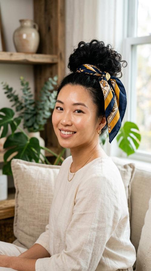 Pineapple Updo with Scarf