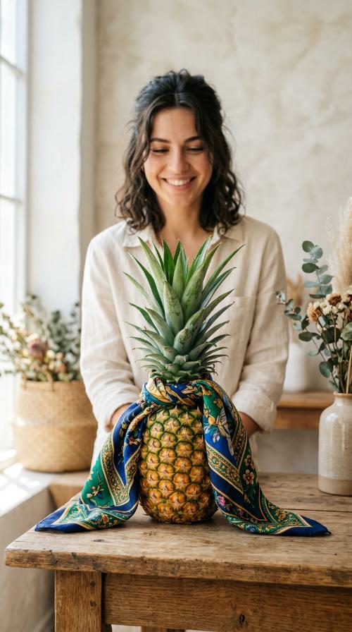 Pineapple with a Silk Scarf
