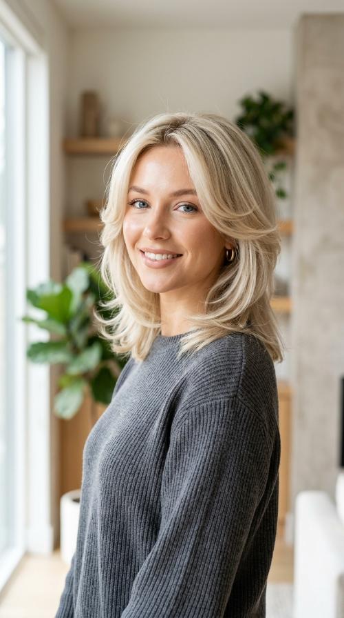 Platinum Butterfly Cut with Face-Framing Layers