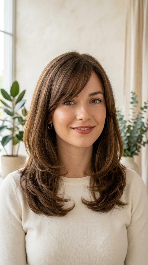 Polished Blowout with Side-Swept Bangs