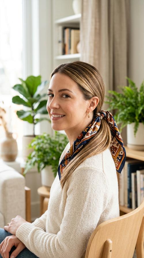 Polished Low Ponytail with a Scarf