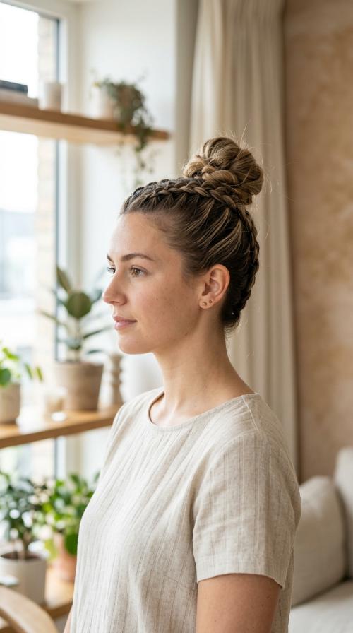 Reverse Dutch Braid Top Knot