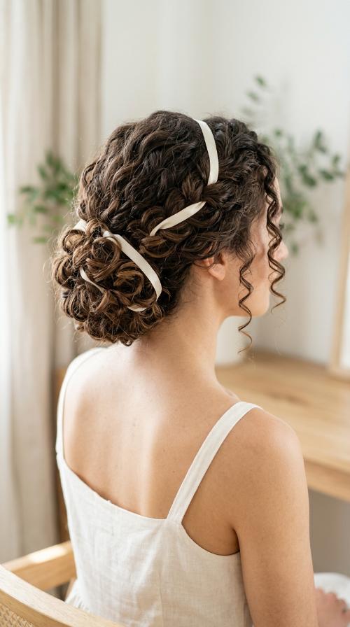 Ribbon-Intertwined Curly Updo