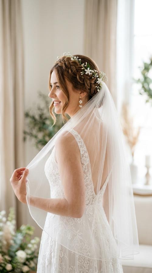 Romantic Braided Crown with Fingertip Veil