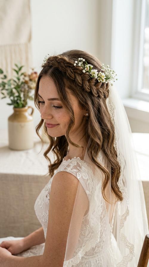 Romantic Half-Up Braided Crown