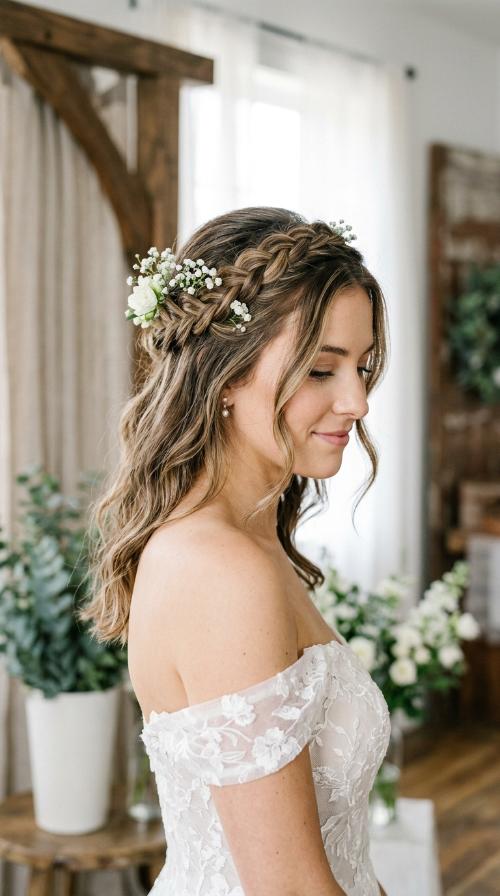 Romantic Half-Up Braided Crown