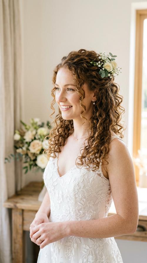 Romantic Half-Up Half-Down with Floral Accents
