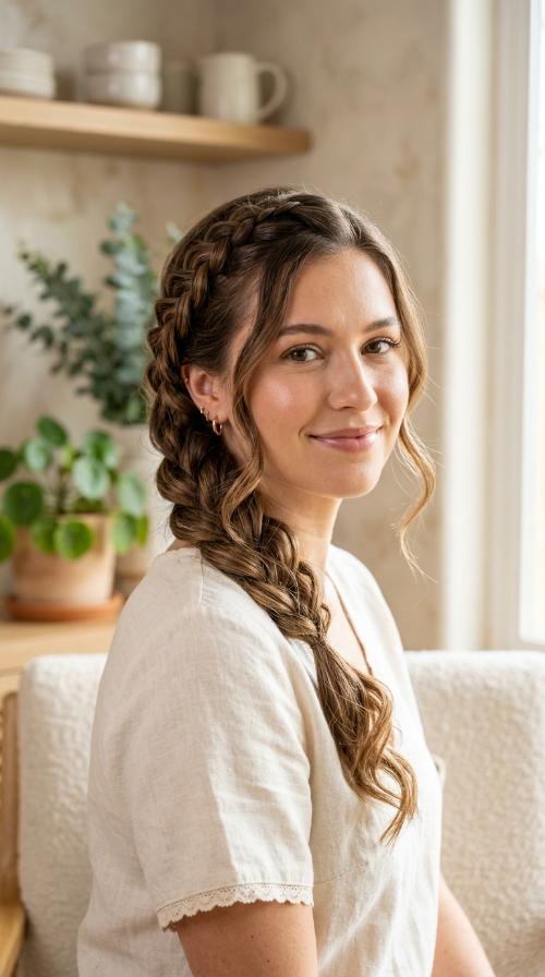 Romantic Lace Braid Side Sweep