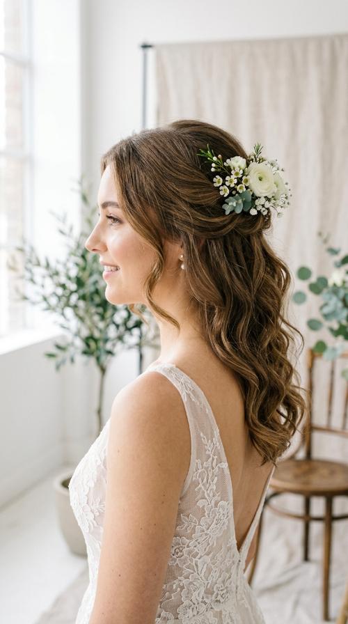 Romantic Loose Waves with Floral Accents