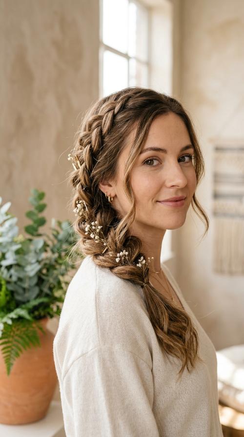 Romantic Side-Swept Braids