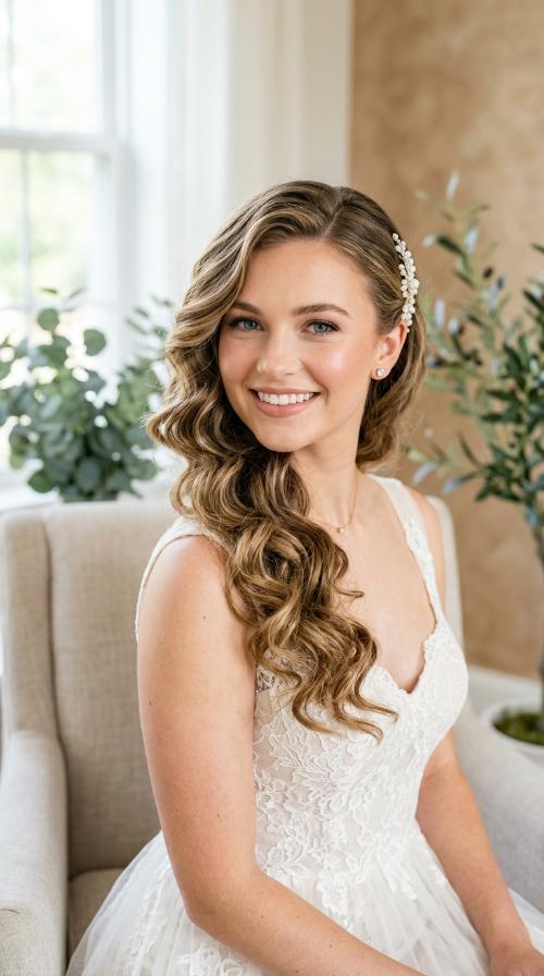 Romantic Side-Swept Curls