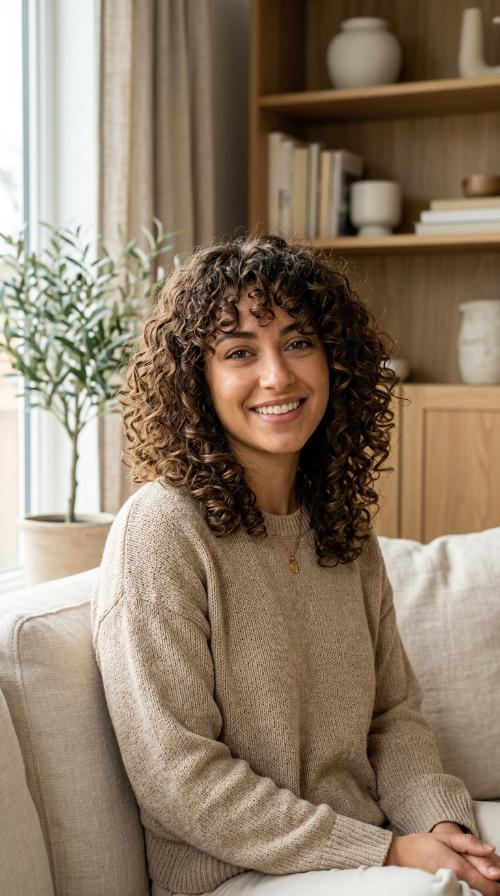 Rounded Curly Cut with Bangs
