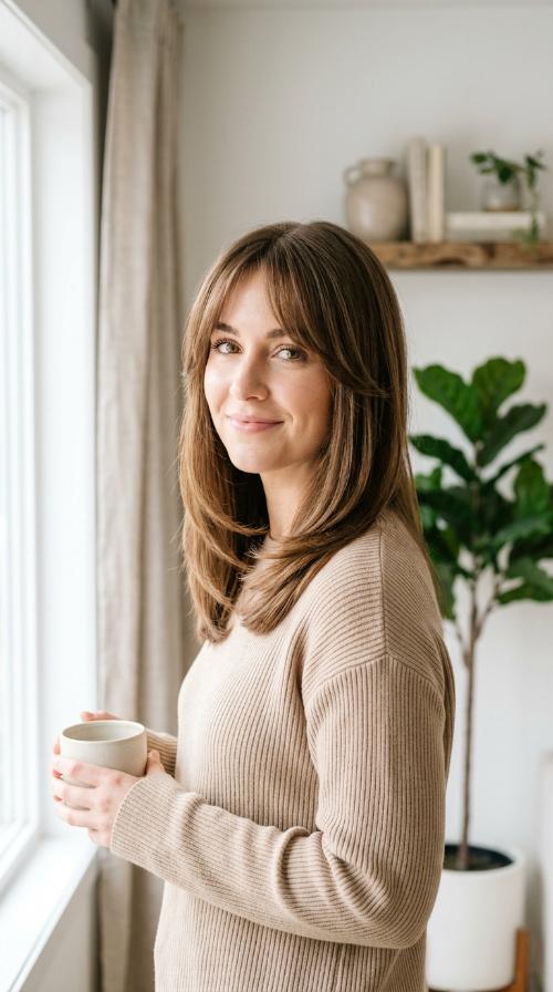 Rounded Layers with Curtain Bangs