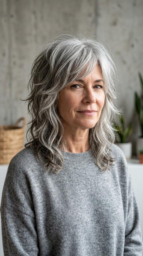 Salt-and-Pepper Shag with Crown Volume