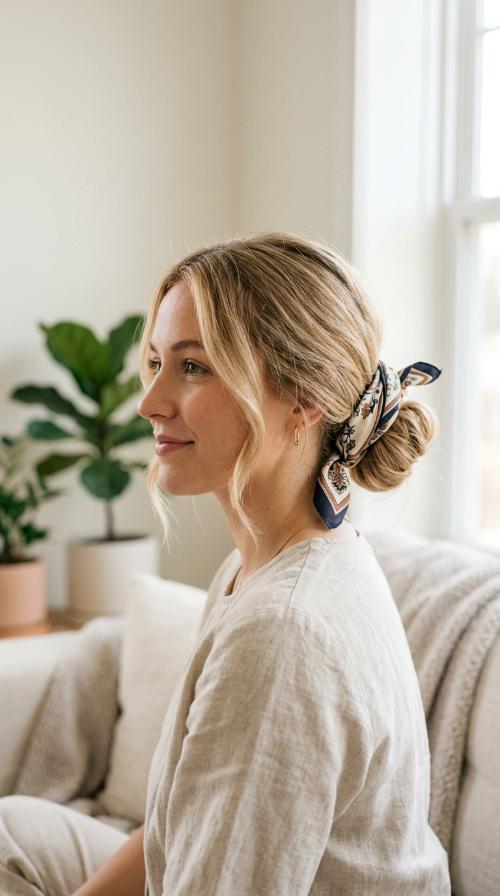 Scarf-Wrapped Low Bun