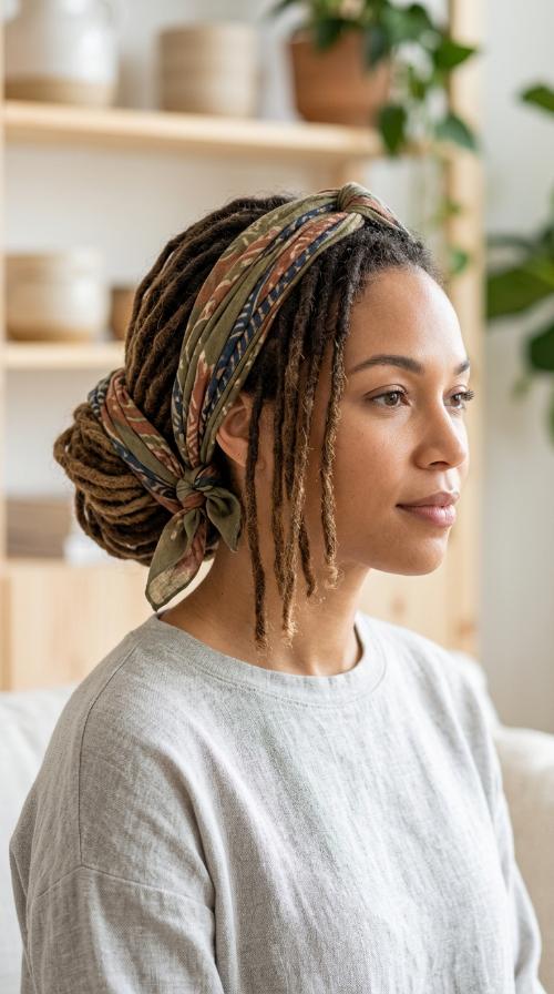 Scarf-Wrapped Low Bun