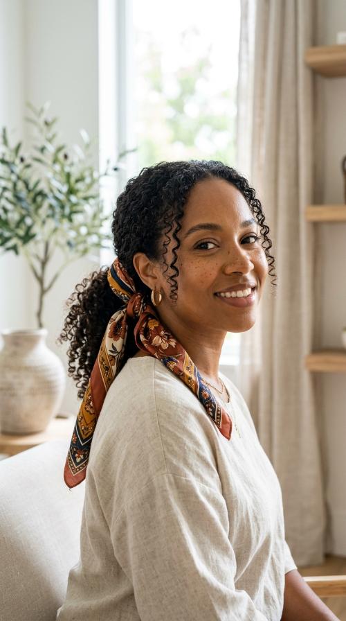 Scarf-Wrapped Low Ponytail