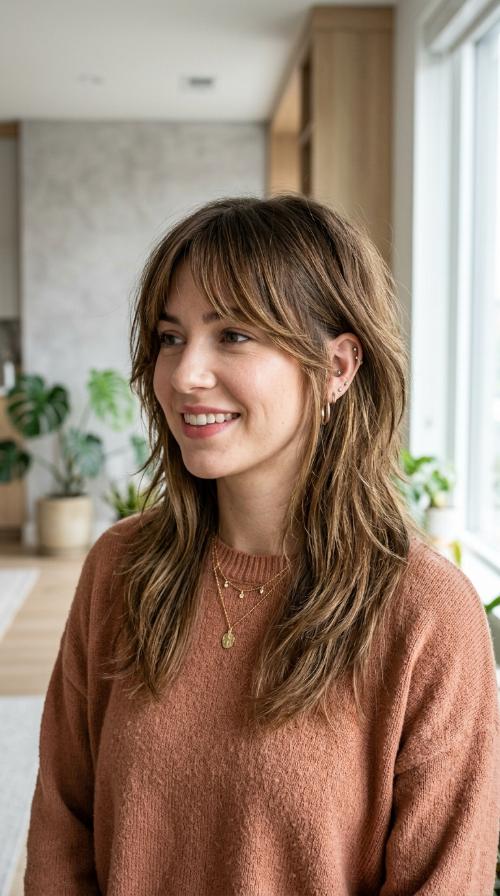 Shaggy Layered Cut with Curtain Bangs