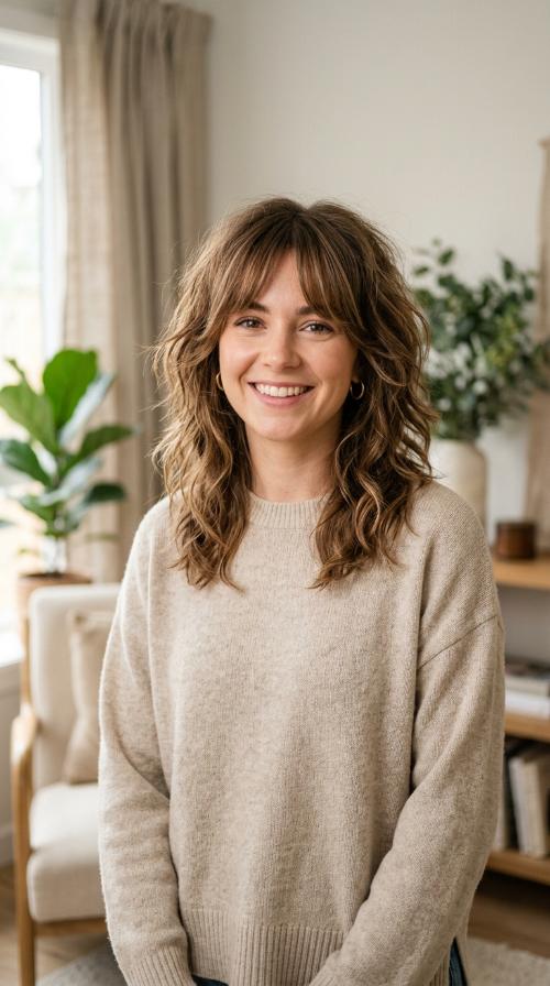 Shaggy Layers with Curtain Bangs