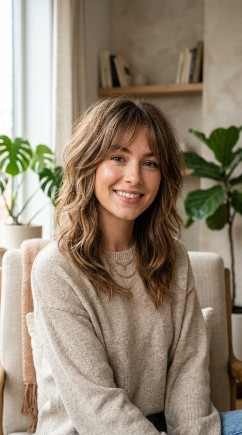 Shaggy Layers with Curtain Bangs