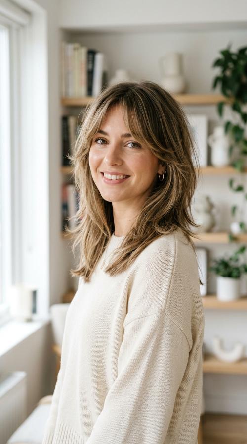 Shaggy Layers with Curtain Bangs