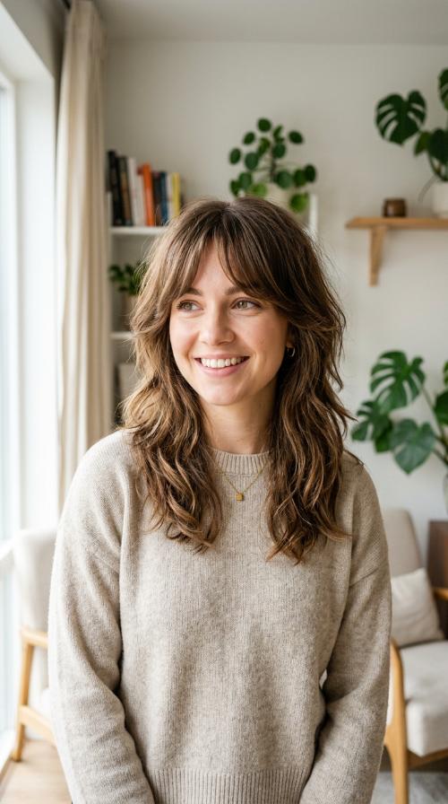Shaggy Layers with Curtain Bangs