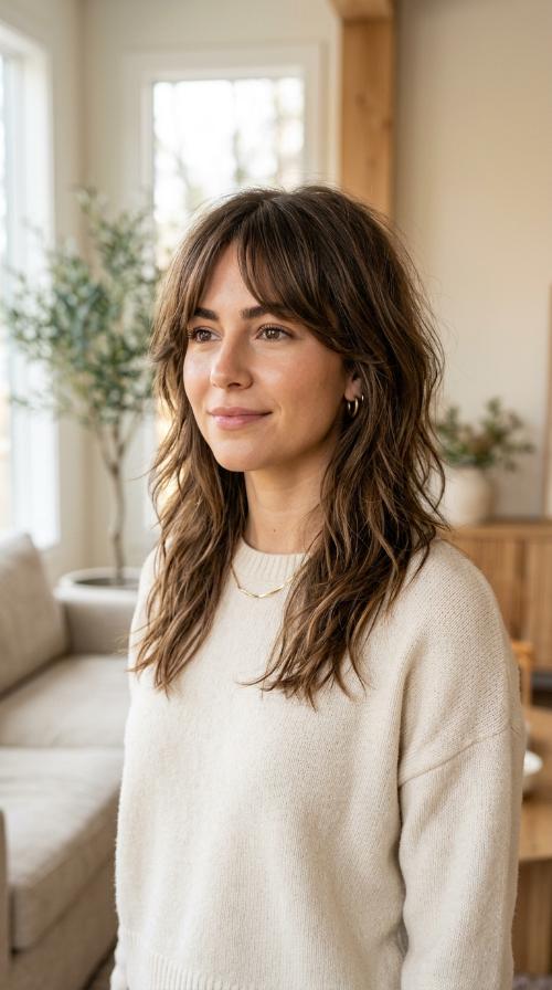 Shaggy Layers with Curtain Bangs