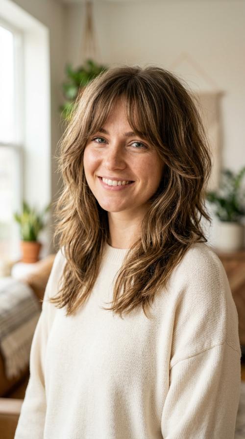 Shaggy Layers with Curtain Bangs