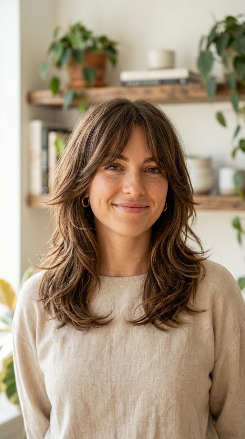Shaggy Layers with Curtain Bangs