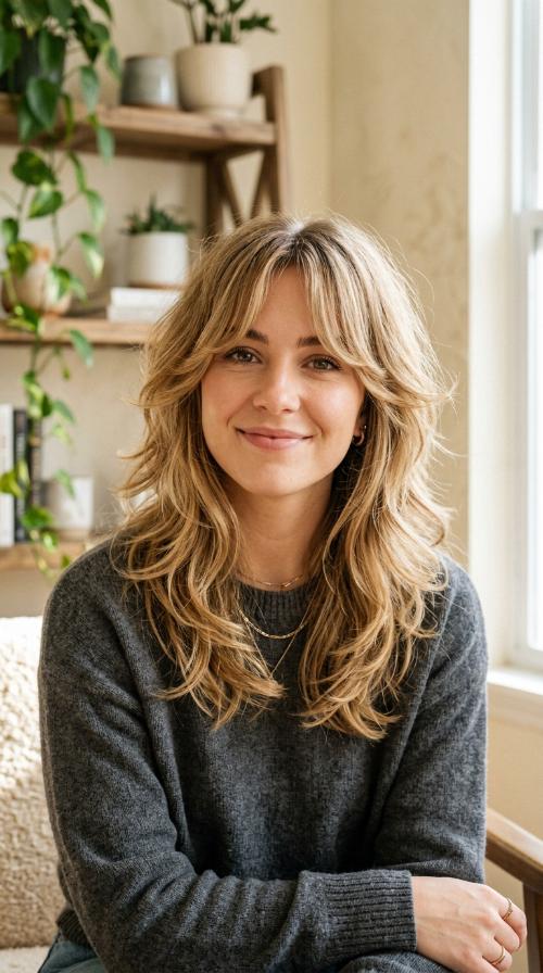 Shaggy Layers with Curtain Bangs