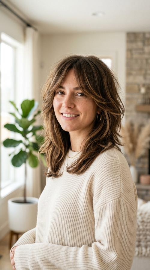 Shaggy Layers with Curtain Bangs