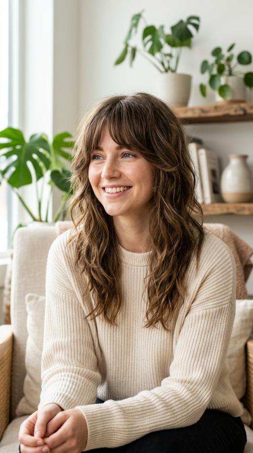 Shaggy Layers with Curtain Bangs