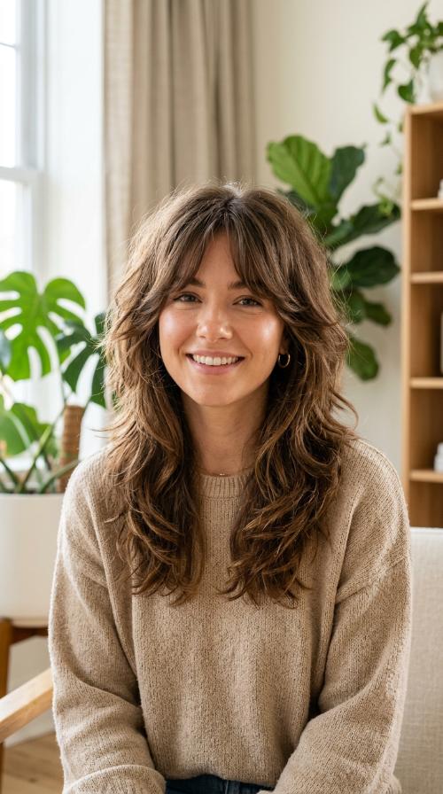 Shaggy Layers with Curtain Bangs