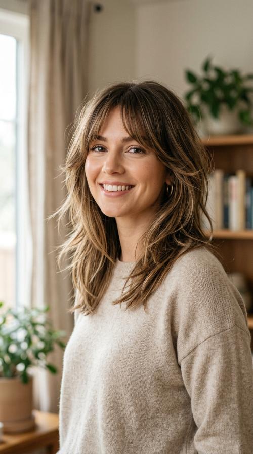 Shaggy Layers with Curtain Bangs