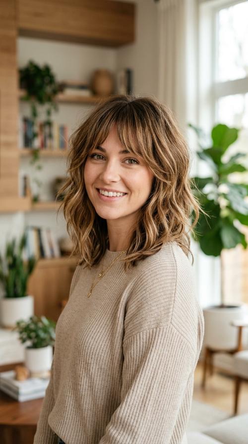 Shaggy Layers with Curtain Bangs