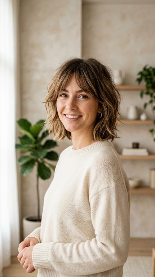 Shaggy Mid-Length Bob
