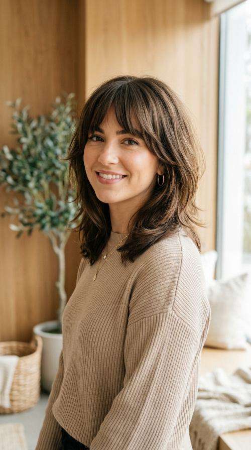 Shaggy Mid-Length Layers with Curtain Bangs
