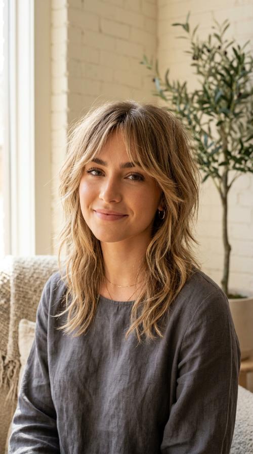 Shaggy Wolf Cut with Bottleneck Bangs