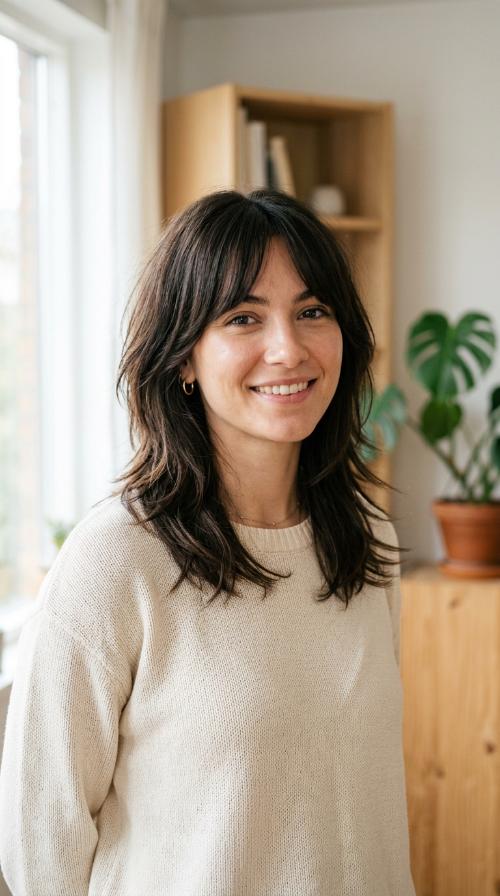 Shaggy Wolf Cut with Long Seamless Bangs