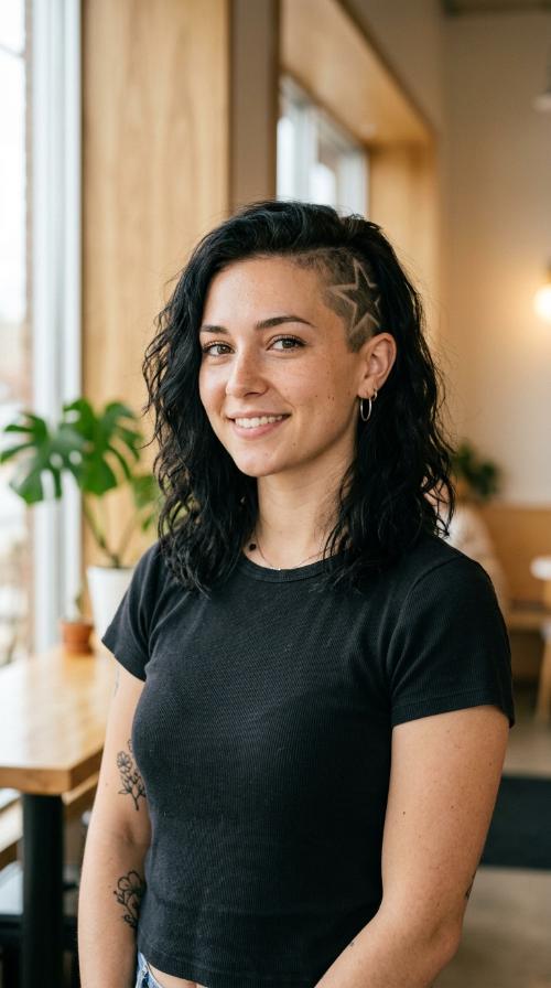 Shaved Star Design with Shoulder-Length Hair
