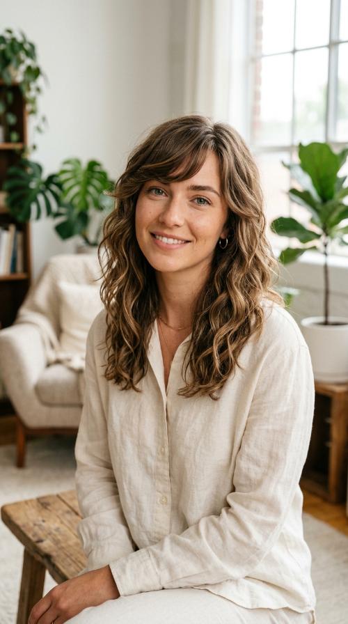 Shoulder-Length Beach Waves with Side Sweep