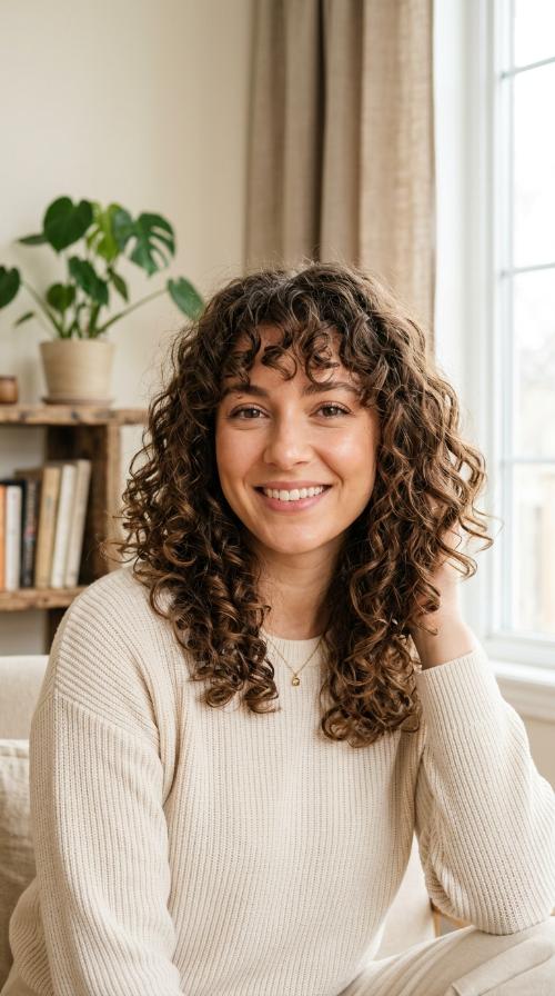Shoulder-Length Curls with Bangs