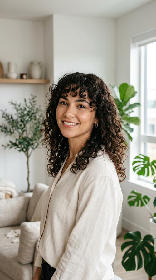Shoulder-Length with Curly Bangs
