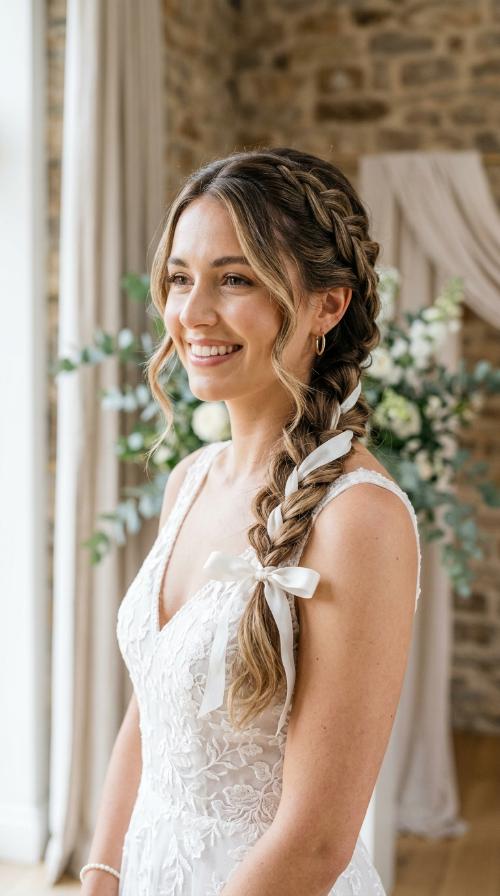 Side Braid with Ribbon