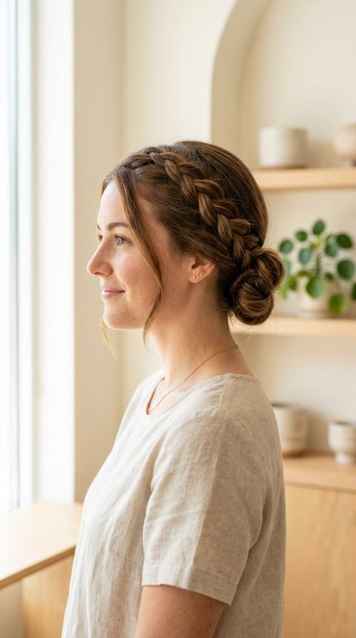 Side-Braided Low Bun