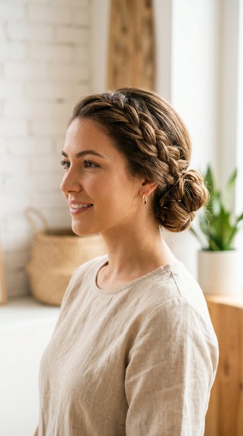 Side-Braided Low Bun