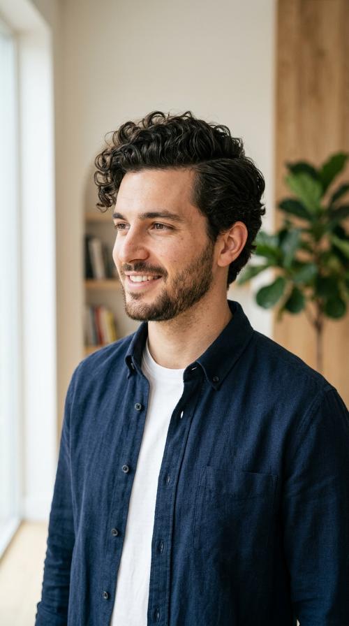 Side-Parted Curly Pompadour